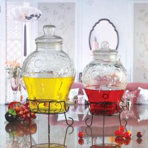 2020 Hot Selling Storage Glass Beverage Dispenser Jar with Spigot and Metal Stand