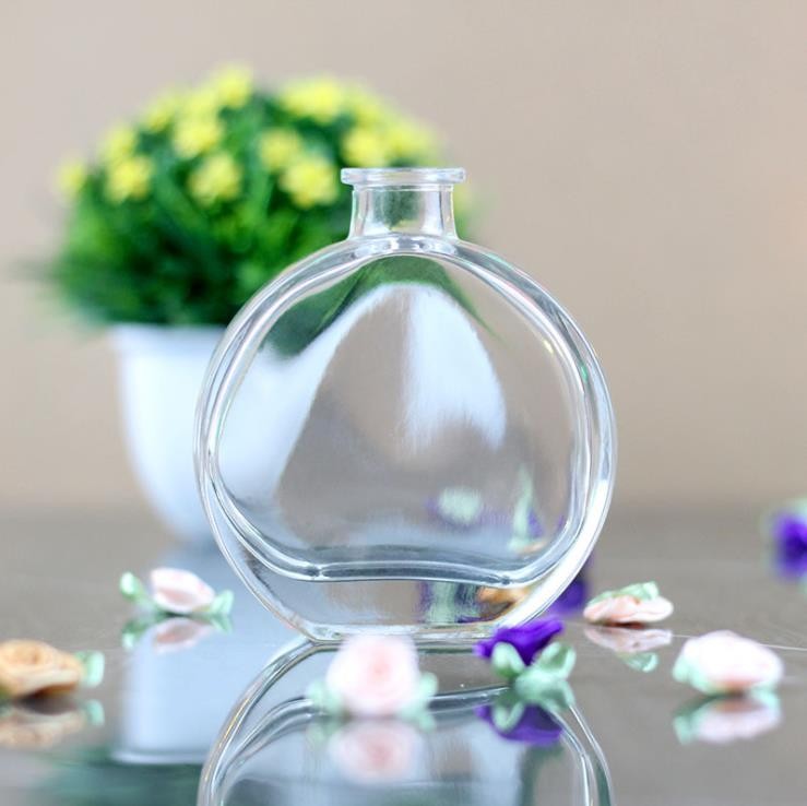 Flat Transparent Aroma Perfume Glass Reed Diffuser Bottle