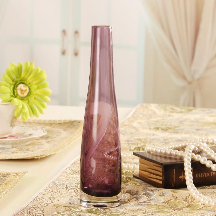 High Quality Blue Long Neck Glass Vase for Flowers