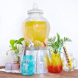 2.5 Gallon Square Glass Beverage Dispenser with Flower Metal Rack