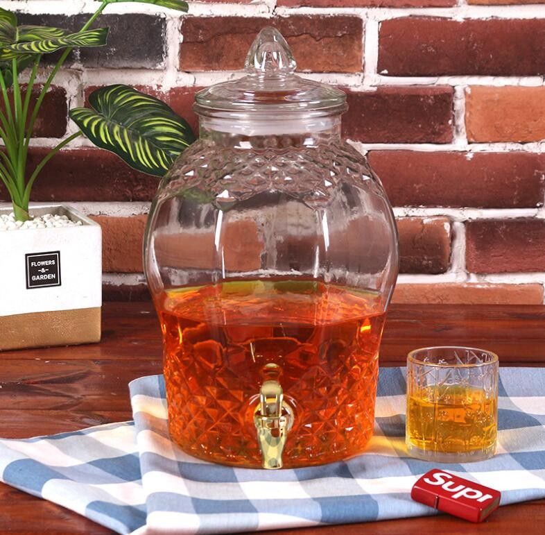 2.5 Gallon Square Glass Beverage Dispenser with Flower Metal Rack