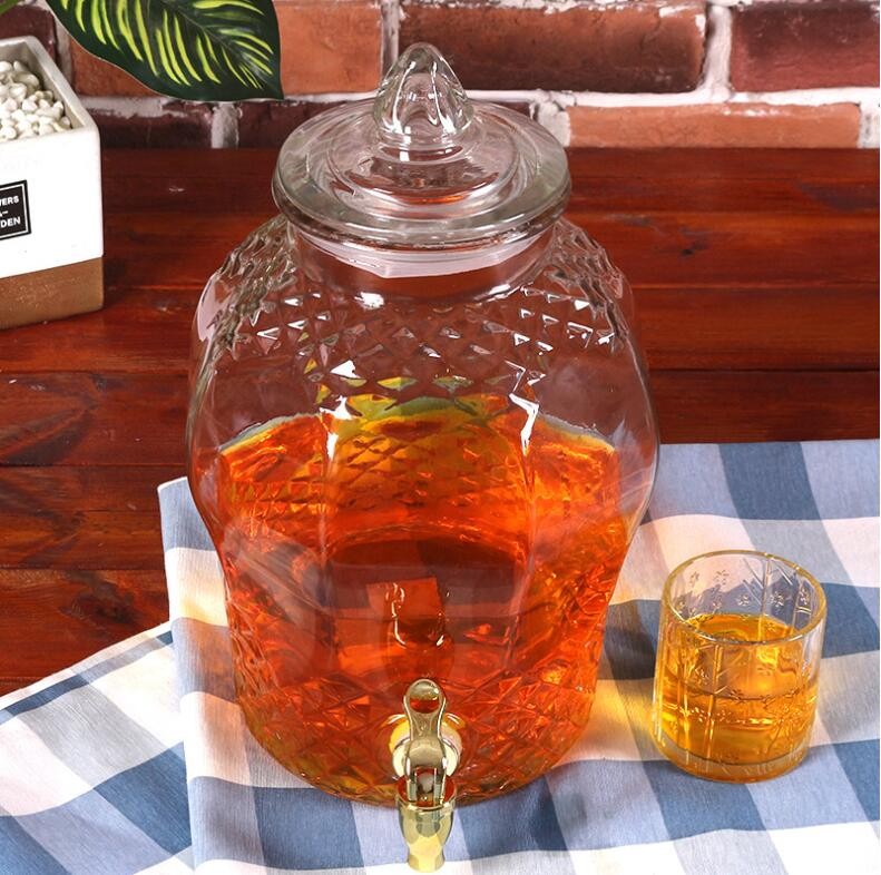 2.5 Gallon Square Glass Beverage Dispenser with Flower Metal Rack