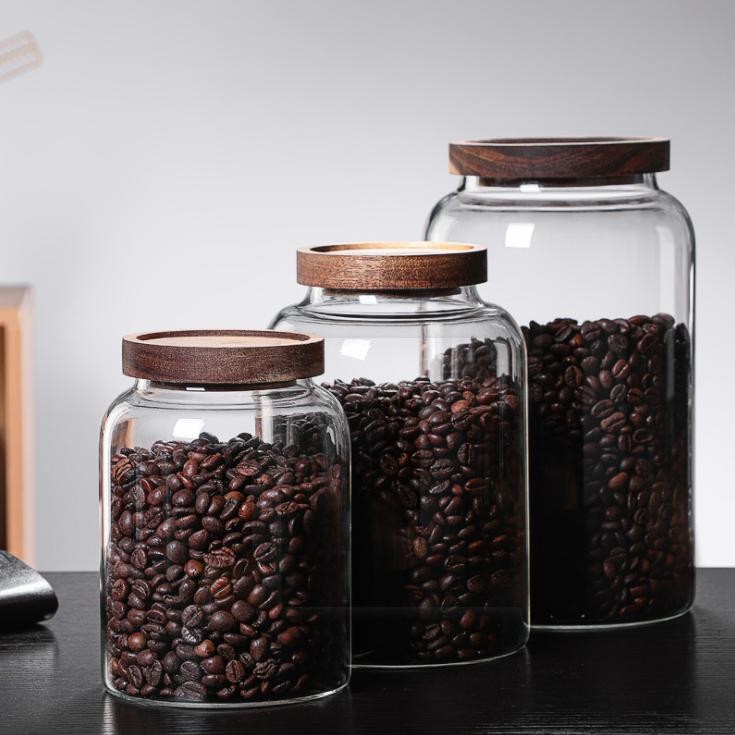 Airtight Storage Jar Wood Seal Food Kitchen Use Glass Storage Jar
