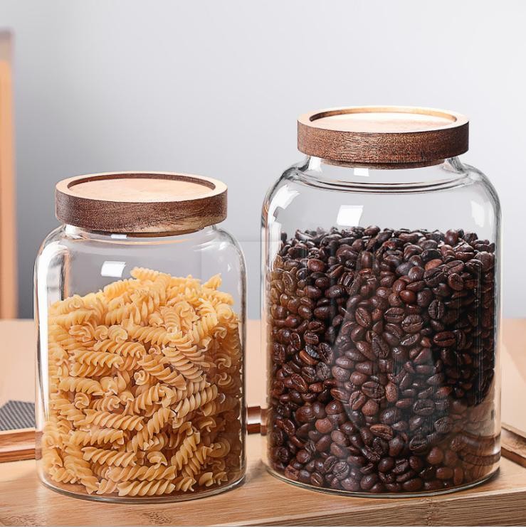 Airtight Storage Jar Wood Seal Food Kitchen Use Glass Storage Jar