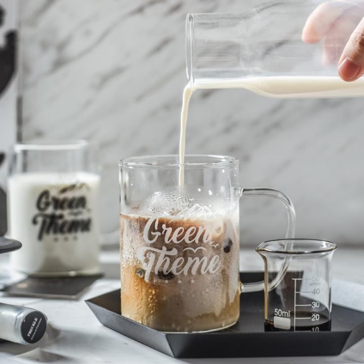  Borosilicate Glass Drink Cup with Handle Custom Logo Milk Glsss Mug  