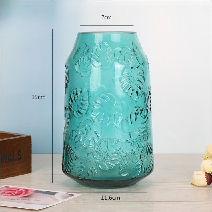 Centerpiece Blue Glass Flower Crystal Cut Glass Vase for Home Decor
