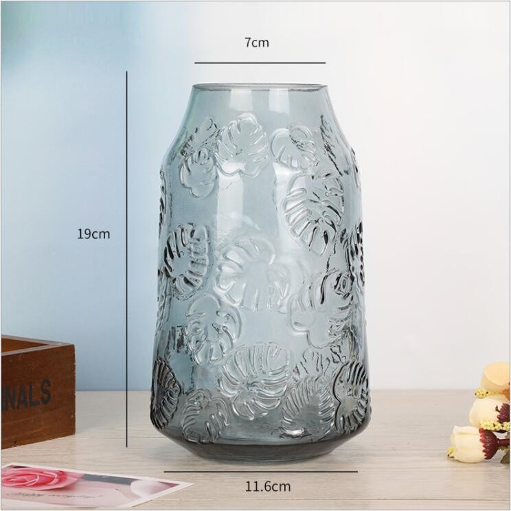 Centerpiece Blue Glass Flower Crystal Cut Glass Vase for Home Decor
