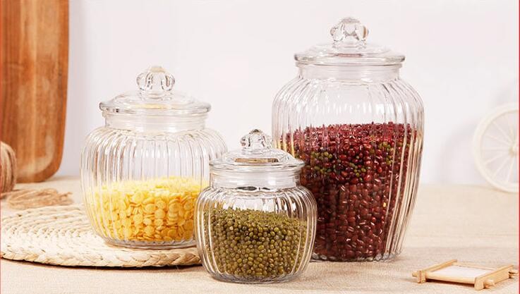 Cheap Clear Airtight Glass Storage Jars with Lid for Kitchen