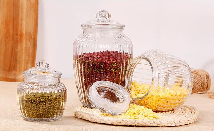 Cheap Clear Airtight Glass Storage Jars with Lid for Kitchen