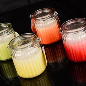 Cheap Ribbed Glass Candle Jar with Metal Handle