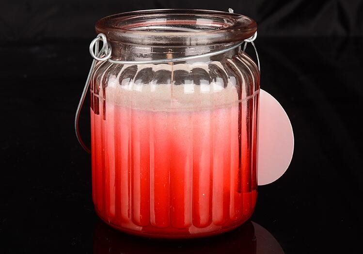 Cheap Ribbed Glass Candle Jar with Metal Handle