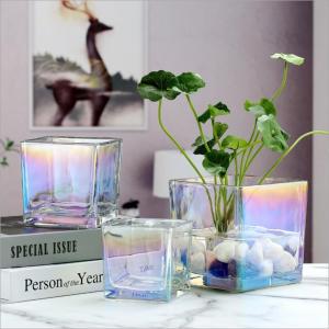 Cheaper Cube Square Candle Jar Electroplate Glass Flower Vase