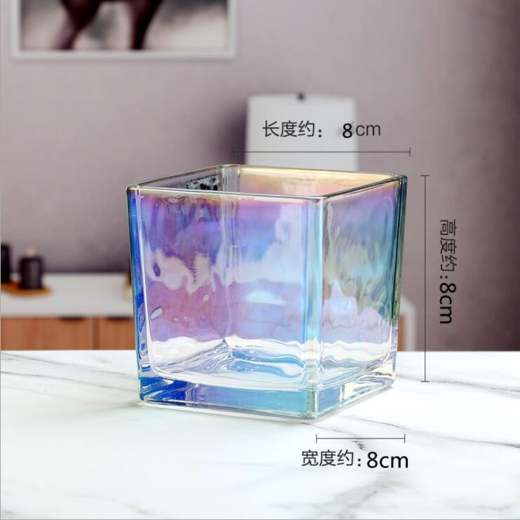 Cheaper Cube Square Candle Jar Electroplate Glass Flower Vase