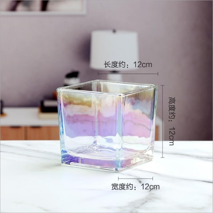 Cheaper Cube Square Candle Jar Electroplate Glass Flower Vase