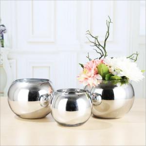 Classical Christmas Decoration Centerpiece Glass Silver Color Round Ball Vases