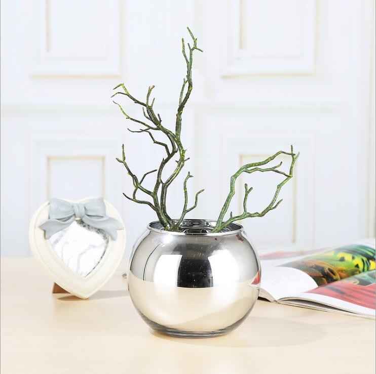 Classical Christmas Decoration Centerpiece Glass Silver Color Round Ball Vases