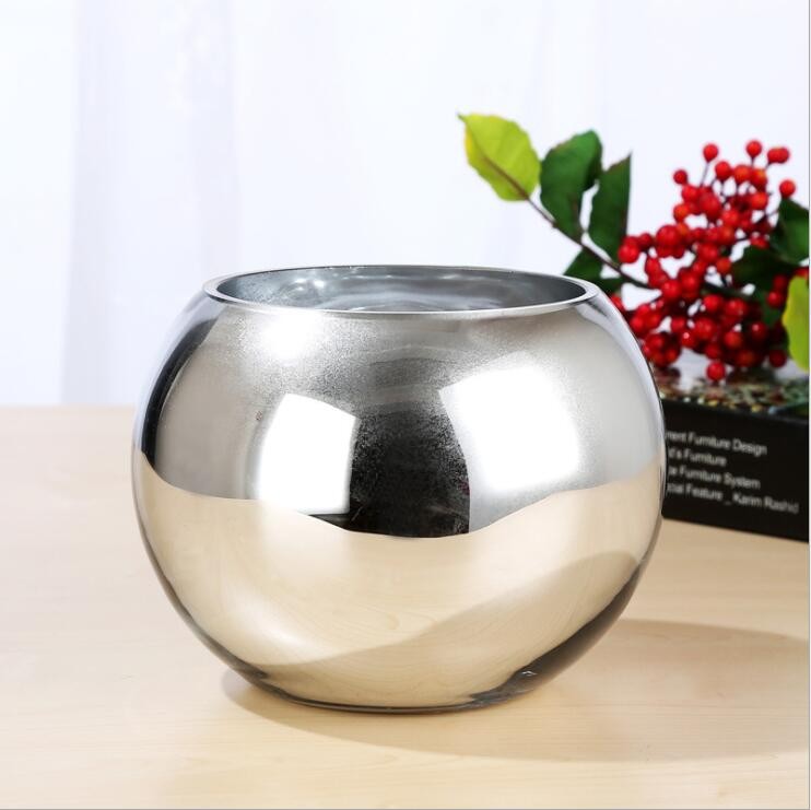 Classical Christmas Decoration Centerpiece Glass Silver Color Round Ball Vases