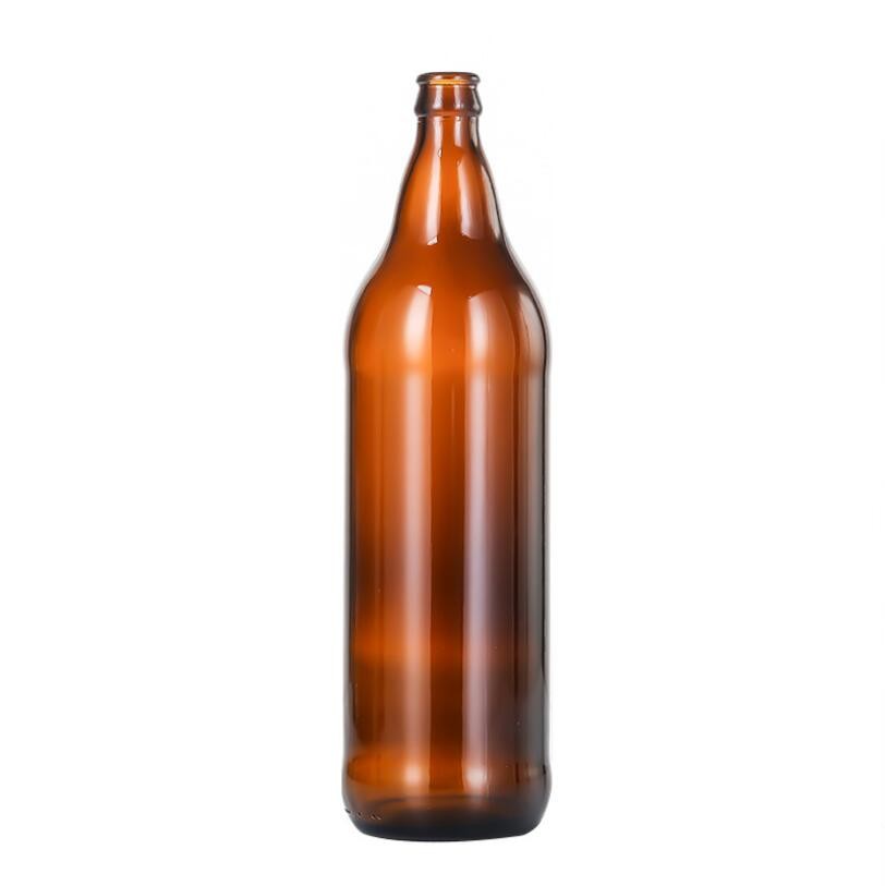 Customized Normal Shape and Ordinary Design Amber Beer Glass Round Bottle