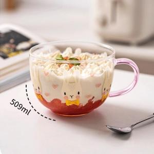 Cute Robbit Tea Milk Lemon Juice Ice Cream Glass Mugs Cups with Handle Drinkware