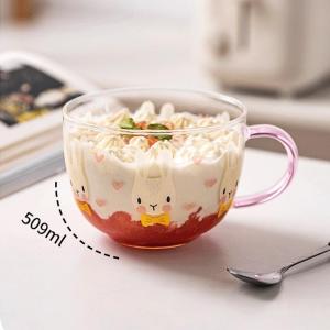 Dessert Milk Cold Drink Pudding Cup Borosilicate Glass White Bear Cup with Handle