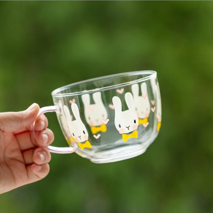 Dessert Milk Cold Drink Pudding Cup Borosilicate Glass White Bear Cup with Handle