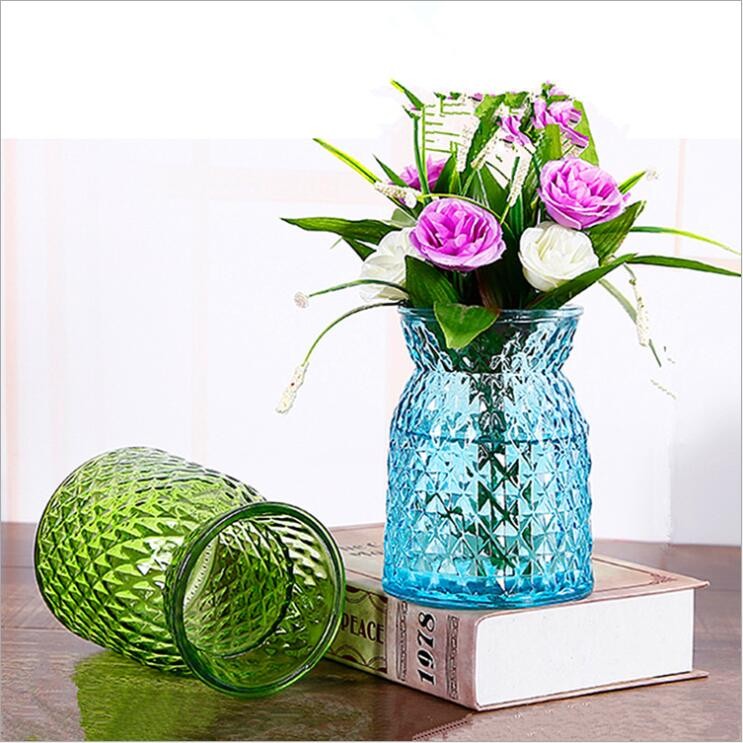 Diamond Colored Flower Glass Vase for Home Decoration