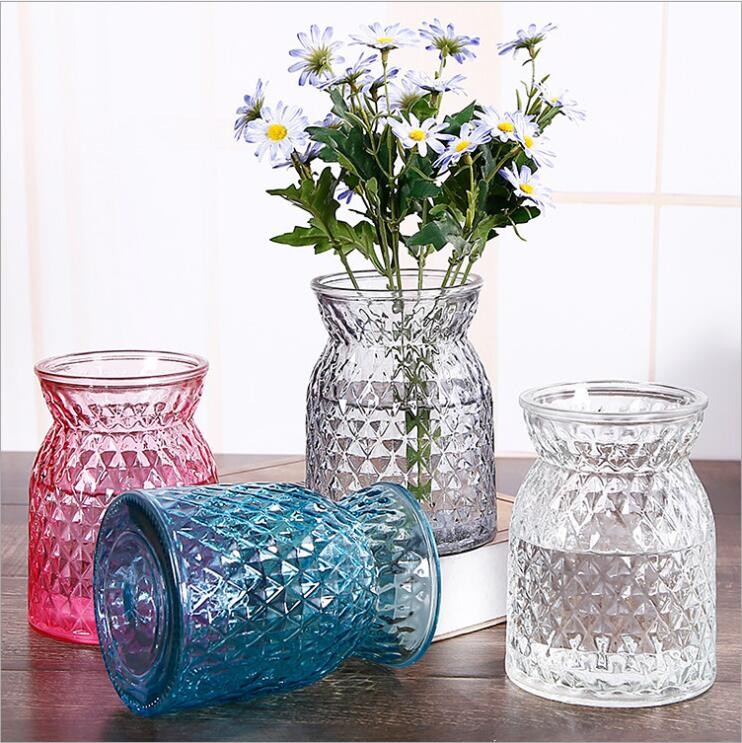 Diamond Colored Flower Glass Vase for Home Decoration