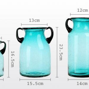 Elegant Marine Inspired Round Light Blue Hand Blown Bubble Glass Vase for Home Decoration