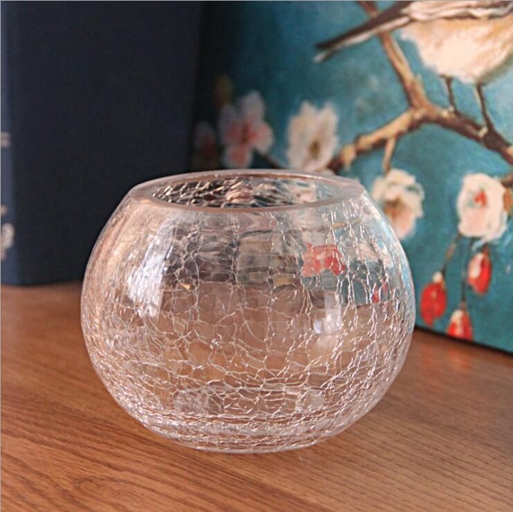 Factory Price Modern Thick Ice Crack Round Blue Glass Vase