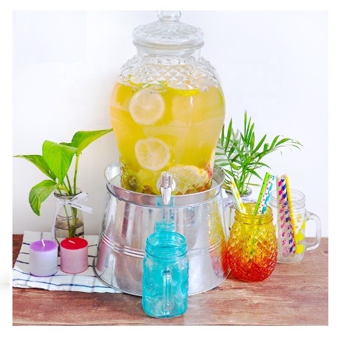 Glass mason jar beverage glass dispenser with tap 