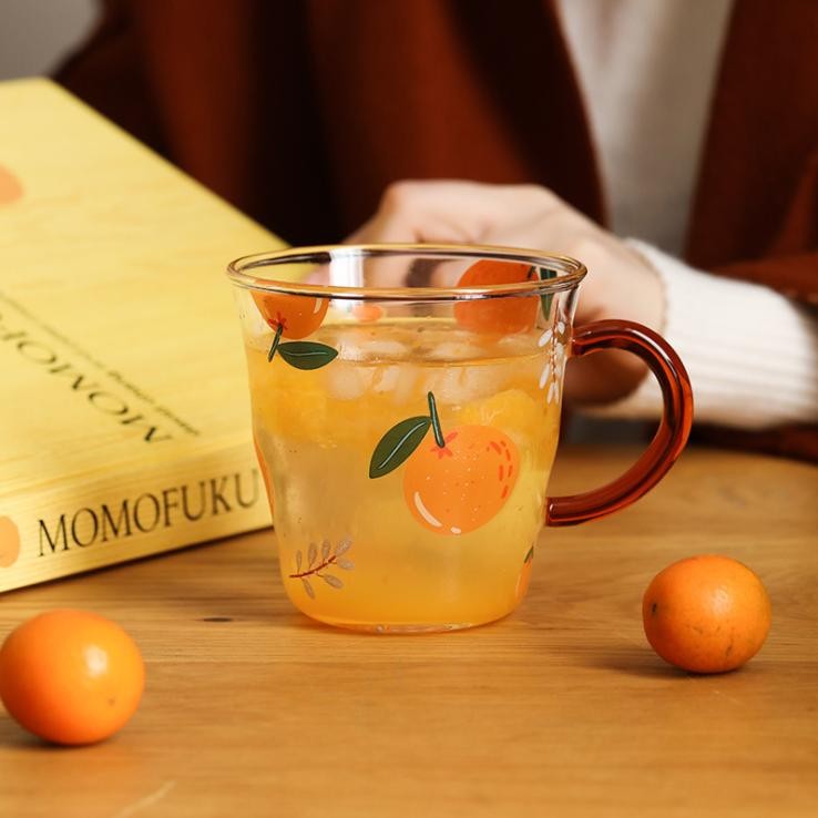 Glass Crystal Transparent Glass Mug Orange Milk Tea Coffee Cup Cocktail Mugs Handle