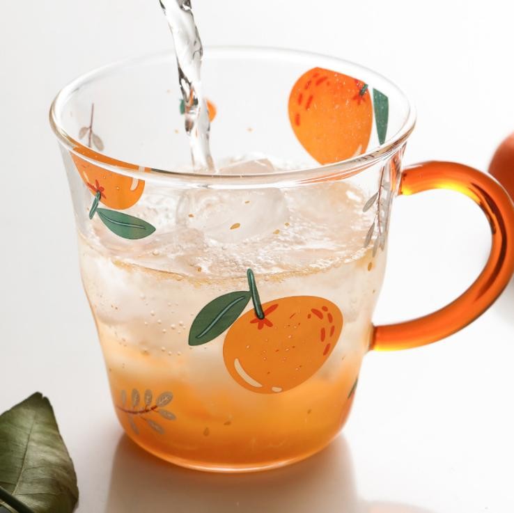 Glass Crystal Transparent Glass Mug Orange Milk Tea Coffee Cup Cocktail Mugs Handle