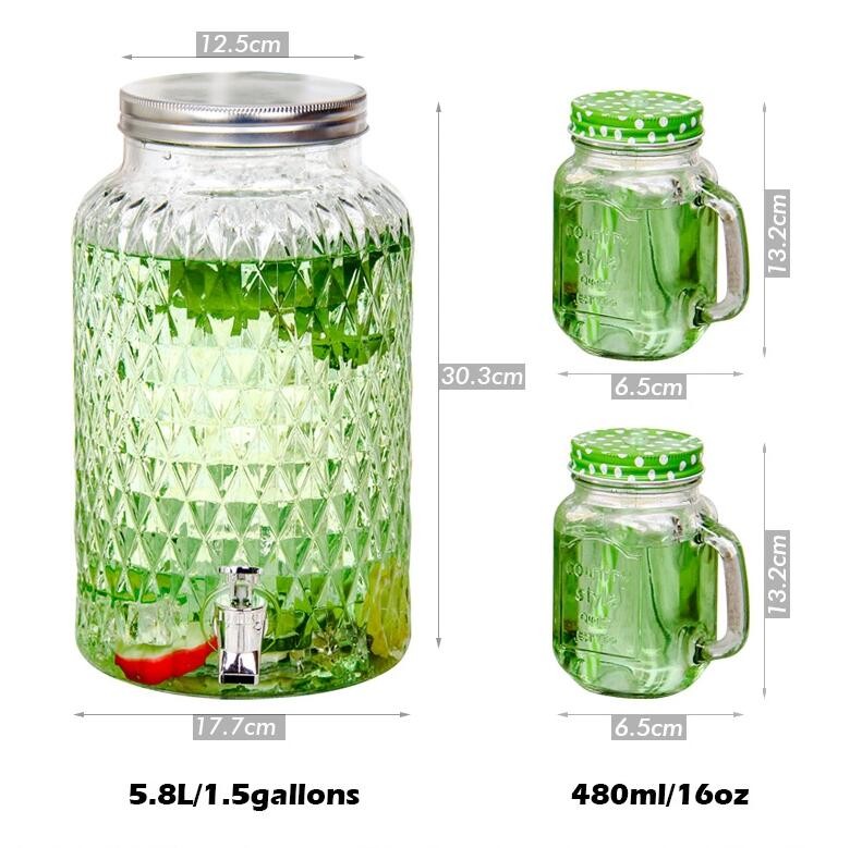 Glass Single Mason Jar Beverage Drink Dispenser with Leak Free Spigot