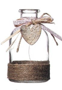 Glass Bottle Vase with Wrapped Jute and Wooden Heart Decor