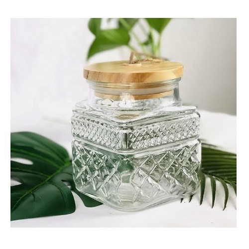 Stackable Bamboo Wood Seal Lid Glass Storage Jar With Wooden Lid