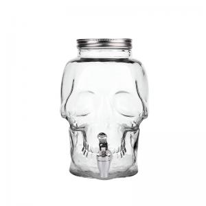 Halloween Skull Shape Glass Beverage Dispenser with Metal Lid for Party