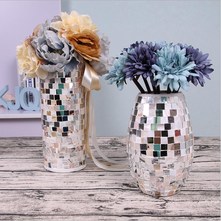 Handmade Elegant Glass Crackle Silver Mosaic Wholesale Glass Vases for Bulk