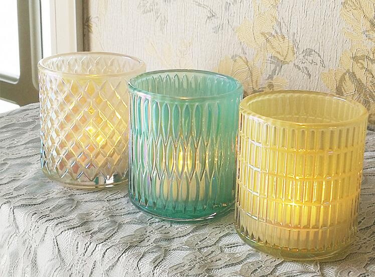 High Class Vintage Cut Colorful Glass Pillar Candle Holders Cups