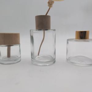 High Quality Clear Empty 100ml 150ml 200ml Round Perfume Reed Diffuser with Wood Cup