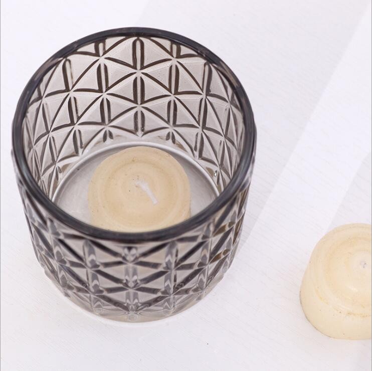 High Quality Colored Embossed Glass Candle Jar Wholesale