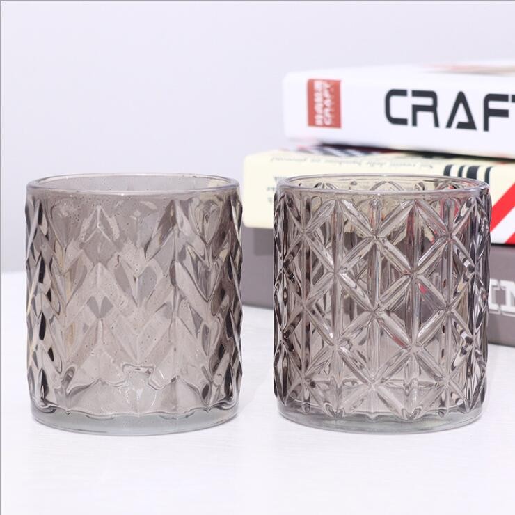 High Quality Colored Embossed Glass Candle Jar Wholesale