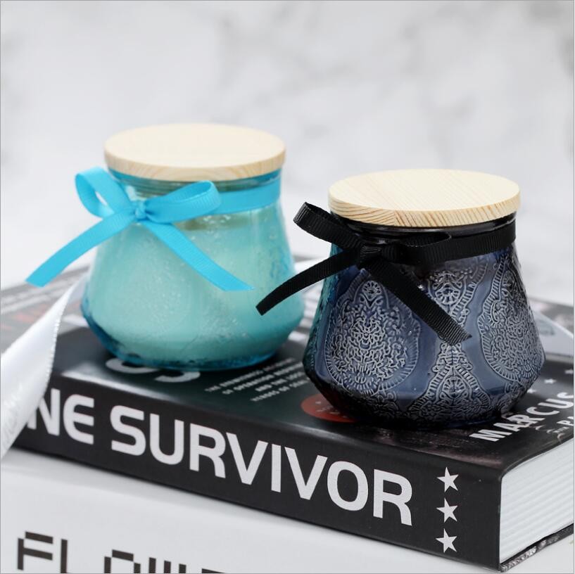 High Quality Crystal Glass Candle Jars Cute Candle Container Wholesale with Wooden Lid