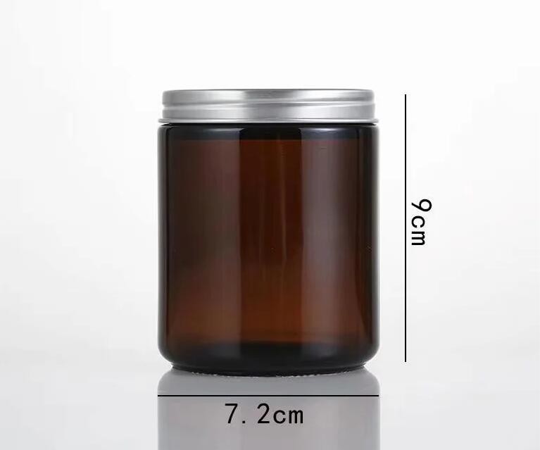 High Quantity Amber Mason Glass Scented Candle Container with Screw Metal Lid