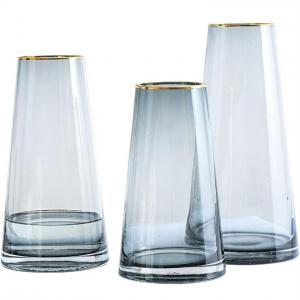 High Quantity Luxurious Hand Blown Cone Shape Glass Vase for Home Decoration