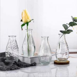 Home Decoration Tabletop Mini Clear Bottle Shape Glass Vase with Beautiful Emboss