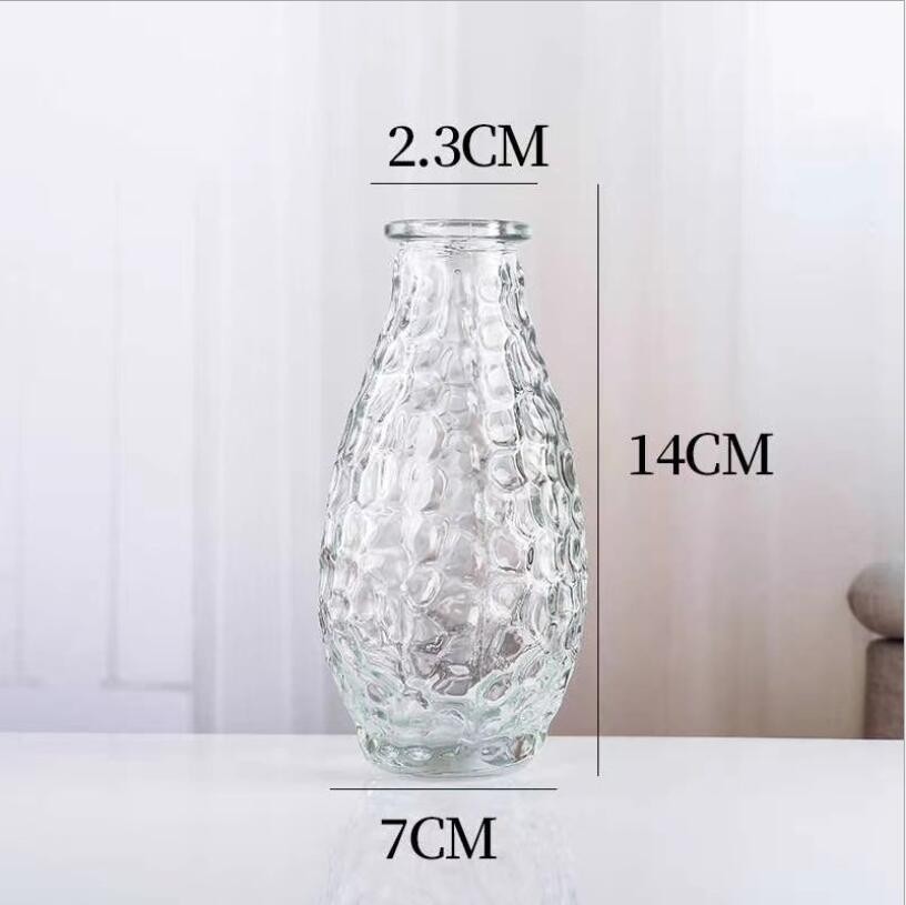 Home Decoration Tabletop Mini Clear Bottle Shape Glass Vase with Beautiful Emboss