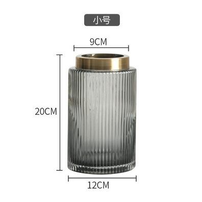 Hot Sale Hand Blown Green Ribbed Cylinder Glass Vase with Base for Home Decoration