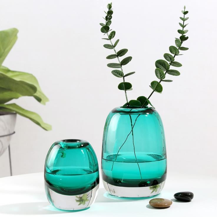 Indoor Decorative Flower Blue Glass Vase for Bulk