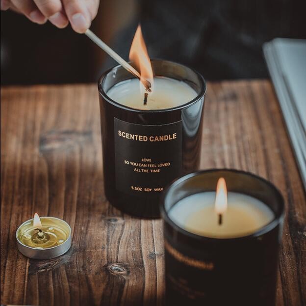 Luxury Custom Logo Aromatherapy Ccetned Candle Matte Black Candle Jar