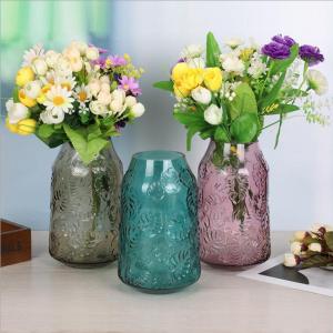 Luxury Pink Glass Flower Transparent Glass Vase Top Cut Glass Vase for Home Decor